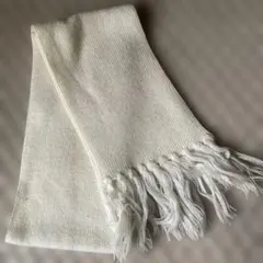 ホワイト フリンジ付きマフラー