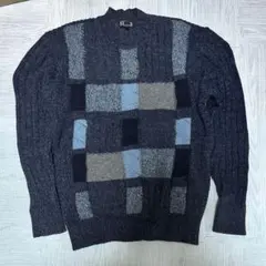 DAKS ダックス ニット セーター Mサイズ チェック柄 ネイビー系