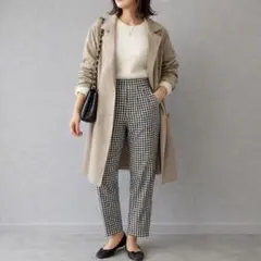 ザラ［XS］美品◎上品ナチュラル◎美ライン◎ギンガムチェック柄ハイウエストパンツ