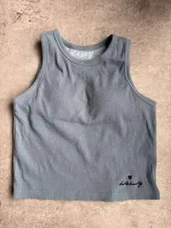 リブ編みブルータンクトップ刺繍ロゴ付きのサムネイル
