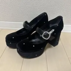 DIANA 厚底 ブラック ラメドット ビジュー23.5cm メリージェーンのサムネイル
