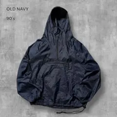 2697古着90年代OLD NAVYアノラックパーカーソリッドドローコード濃紺L