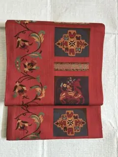 MO-3558 名古屋帯 紬 刺繍 鳥 花模様 茶色 - メルカリ