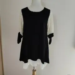 Backデザイン半袖チュニック クロ M