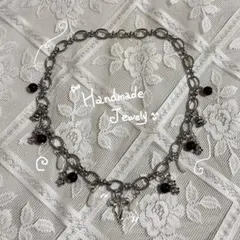 フェアリーグランジ ゴスロリ 天然石リボン チェーンネックレス【ハンドメイド】