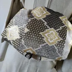 大人の兵児帯半幅帯ハンドメイド澪No1728幾何学模様 半幅帯 黒・金・銀