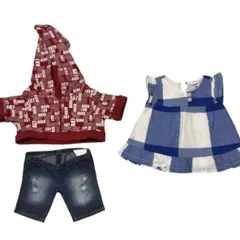 モンチッチLサイズ用　お洋服3点セット（ワンピース・パーカー・パンツ)中古