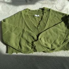 WEGO オリーブグリーン Vネック クロップドニット