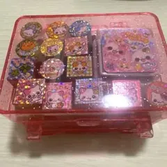 平成レトロ キャラクター柄スタンプセット 透明ピンクケース付き