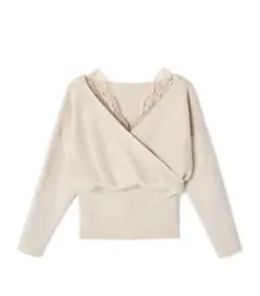 GRL レースドッキングカシュクールニットトップス at1082 Mサイズ
