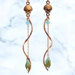 1点物★【ピアス】シェル×ドロップ オパールグリーン マリン春夏