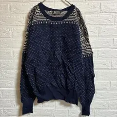 輸入古着♡Meister【M】ネイビー ノルディック柄 長袖ニットユニセックス