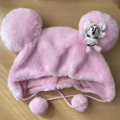 ミッキー耳付きピンク帽子 ミニーマウス付き