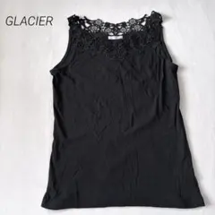 【グラシア】 タンクトップ M 黒 レースネック ノースリーブ 部屋着 春夏のサムネイル