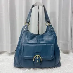 COACH トートバッグ ブルー ベルトフラップ レザー ソーホー y2k