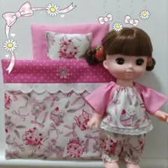 お布団&パジャマセット　ラビットリボンホワイト　ソランちゃん　メルちゃん