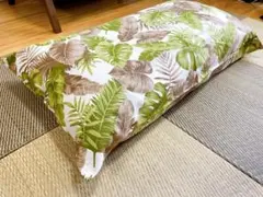 ロングシートクッションカバー100×60cmハワイアンリーフ：モカグリーン