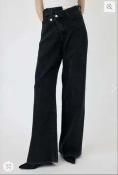 moussy クロスウエストワイドストレートデニム ブラック 0 CROSS WAIST WIDE STRAIGHT/クロスウエストワイドストレート