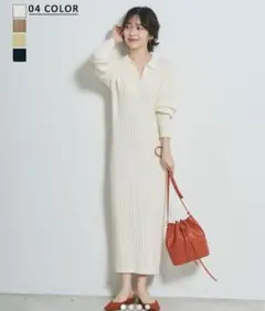 【美品】ベースメントオンライン＊襟付きリブニットワンピース