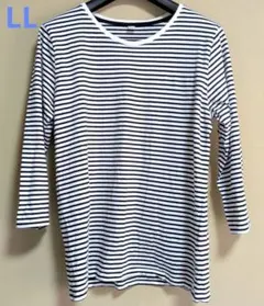 白×黒ストライプ七分袖Tシャツ LLサイズ