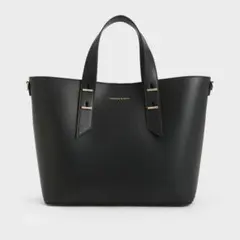 Shania シャナイア ダブルハンドルスラウチーバッグ - ブラック