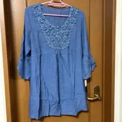 新品　チュニック　夏　青のサムネイル
