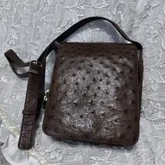 本革　オーストリッチレザー ショルダーバッグ ブラウン