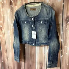 新品 Ingni デニムブルー ノーカラーデニムジャケット Gジャン