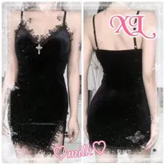 ワンピース セクシー ブラック 黒 パーティー イベント スリット 綺麗 XL