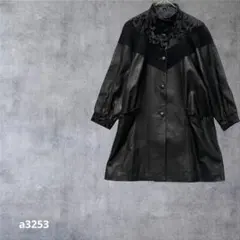 レトロ レザーコート スタンドカラー ジャケット　アウター　花柄　黒　F