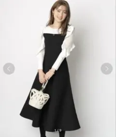 Apuweiser-richeフリルスリーブビスチェニットワンピース　ブラック