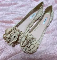 EVOL◾️イーボル◾️新品フラットシューズ24.5cm フリルフラワー