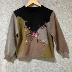 ヴィンテージ 花柄刺繍 ニットセーター 長袖のサムネイル