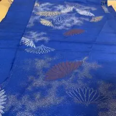 青地 夏着物　反物　リメイク　素材　材料　生地　布　ハンドメイド　1424