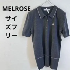 MELROSE[フリーサイズ]グレー ニットポロシャツ Mサイズ　ラム生地のサムネイル
