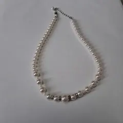 ホワイトパール シルバービーズ ネックレス