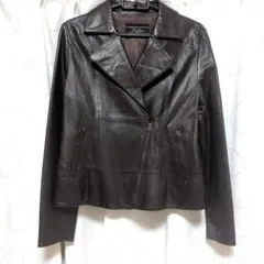 Leilian ダークブラウン レザーライダースジャケット