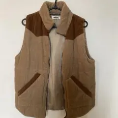 ベージュ コーデュロイ ノースリーブダウンベスト