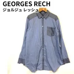 GEORGES RECH シャツ 長袖 ブルー×グレー Mサイズ相当　366のサムネイル