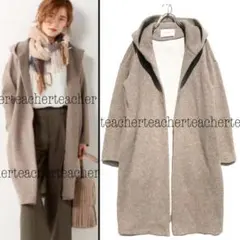 ウール コーディガン フーデッドコート ダブルフェイス ロングコート ベージュ