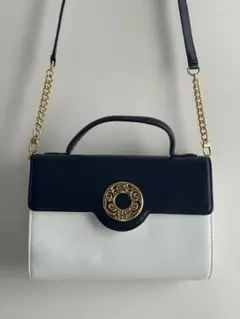 美品　森英恵　2WAYバッグ HMロゴ ゴールド金具　ホワイト＆ネイビーのサムネイル