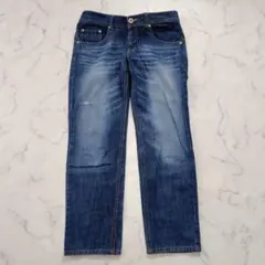 ローライズ★ リブインコンフォート ストレートデニム 青 ダメージ フェリシモ