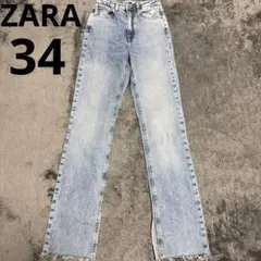 ZARA ハイウェストデニム スリット ライトブルー 34のサムネイル