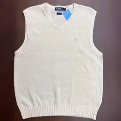 POLO by Ralph Lauren ニットベスト 刺繍ロゴ 白 Lサイズ