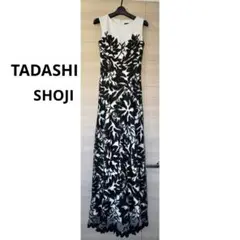 TADASHI SHOJI フラワー刺繍 フレア ロングワンピース チュール 黒