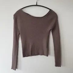 グレイル　オフショルダー リブニット Lサイズ ブラウン