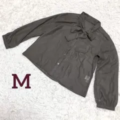 【シアーシャツ】ブラウス 長袖 リボン シースルー ブラウン 茶色 レディースM