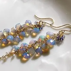 一点物✧エチオピアオパール×アイオライトロングピアス✧14kgf