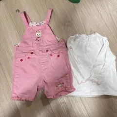 ⭐︎セット販売⭐︎ミキハウス ピンクオーバーオール　うさぎちゃん刺繍　白ロンT