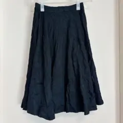 黒 ひざ丈 フレアスカート 無地 ウエストゴム ミモレ丈 海外古着 おしゃれ